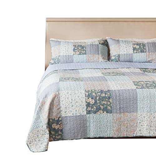 Twin with 1 Sham Blue Country Quilted Bedspread SLPR Wildflowers 2-Piece Patchwork Cotton Bedding Quilt Set Twin with 1 Sham Blue Country Quilted Bedspread SLPR Wildflowers 2-Piece Patchwork Cotton Bedding Quilt Set